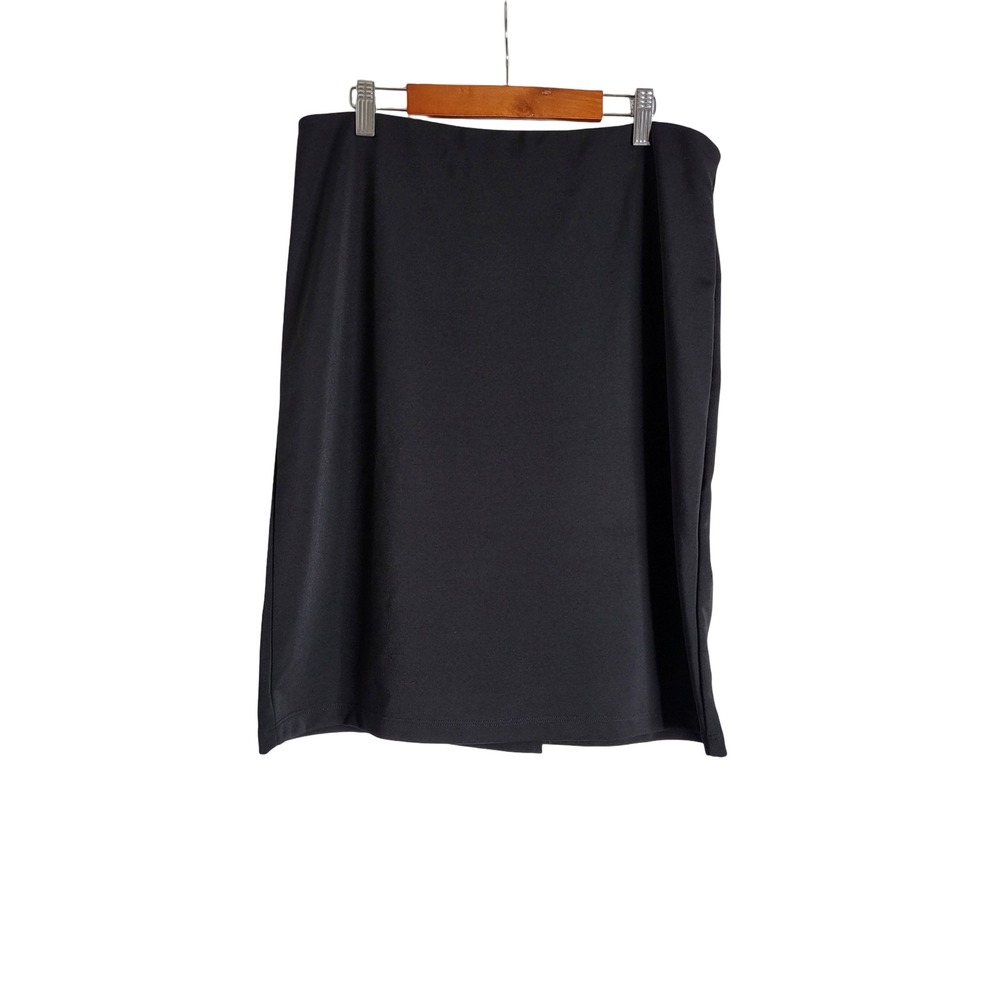 Susan Graver Liquid Knit Black Pull On Skirt Petite Medium Vent Office Career